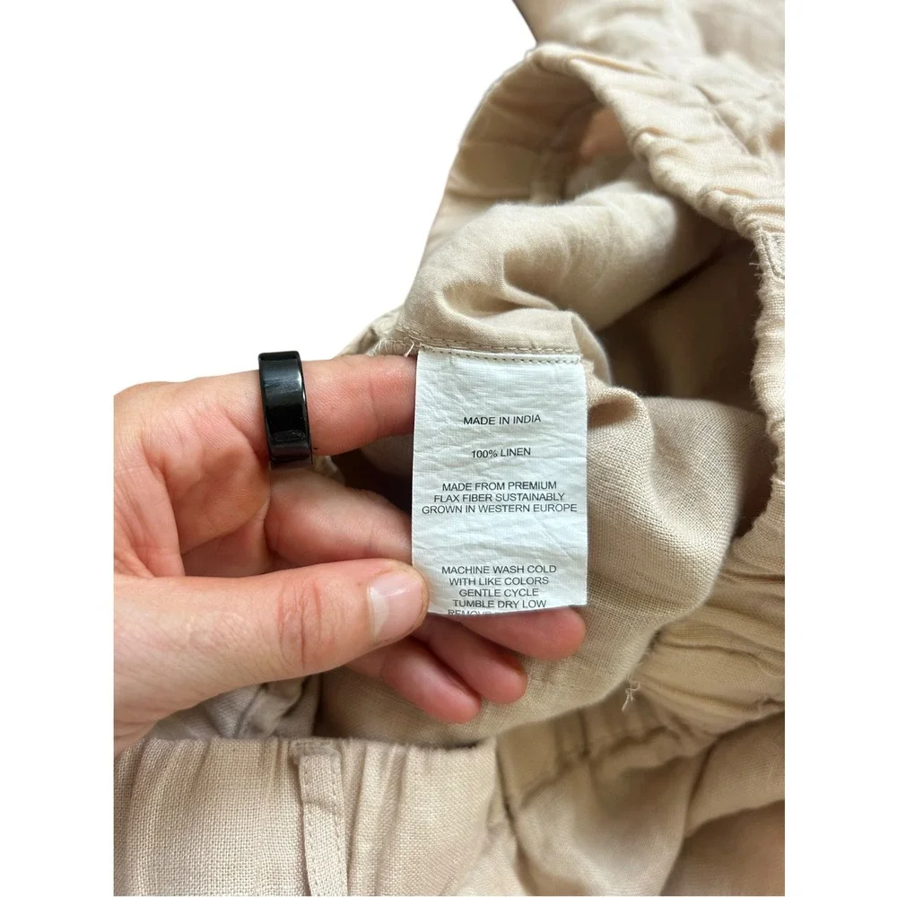 Quince Womens 100% European Linen Elastic Waist Pants Beige Sand Size Small
